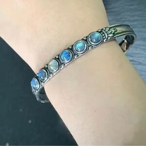 Sterling Silver Moonstone Cuff Bracelet in Iridescent Blue